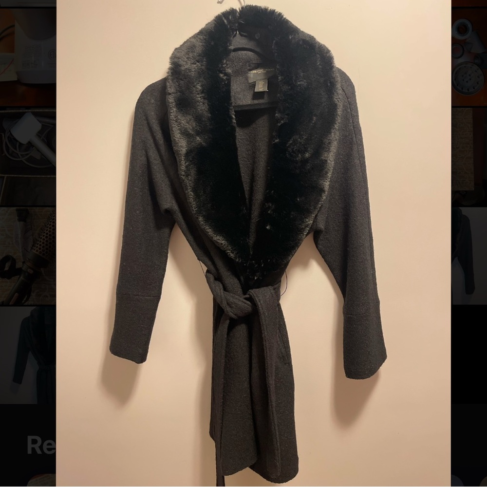 Chic Black Faux Fur Trimmed Coat